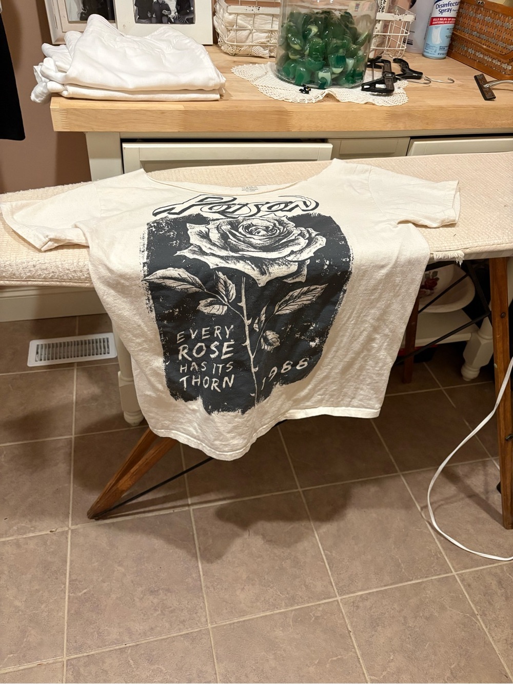 Woman’s Graphic Tee - Cream with Black Rose Design